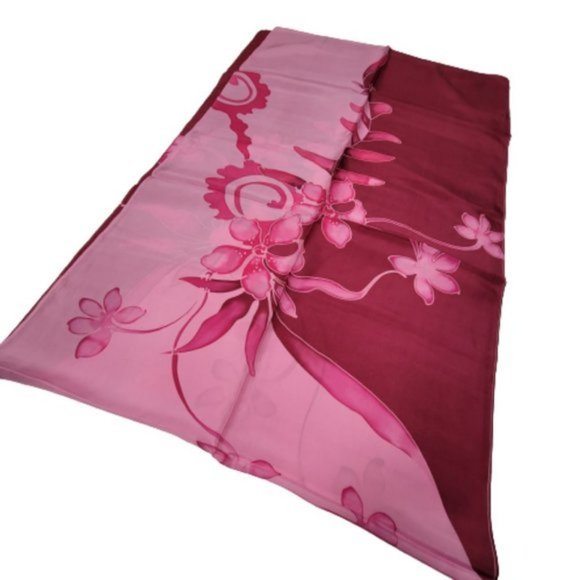 Purple Silk Handpainted Rectangular Scarf in a two tone with a floral motif  NEW - Picture 1 of 8